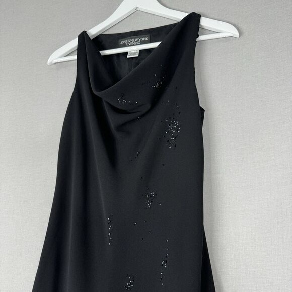 Vintage Jones New York Womens Dress 4 Black Cowl Beaded Crepe Gown Formal Prom - Picture 2 of 13